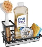 SWTYMIKI Sink Caddy Sponge Holder - Kitchen Sink Organizer with High Brush Holder for Countertop to Hold Dish Soaps and Sponges, Stainless Steel, Black