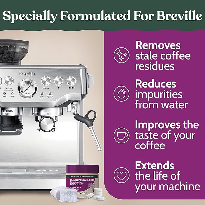 Breville Compatible Espresso Machine Cleaning & Maintenance Kit. Includes 52 Breville Cleaning Tablets and 6 Water Filters. Carbon Neutral. 1 Year Supply.