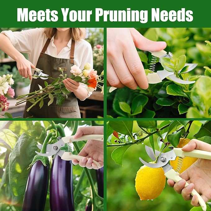 Pruning Shears, Sharp Stainless Steel Garden Shears, Bypass Garden Scissors & Clippers for Branch Trimming, Garden Clippers for Plants, Flowers, Fruit Trees, Gardening Gifts for Women&Men