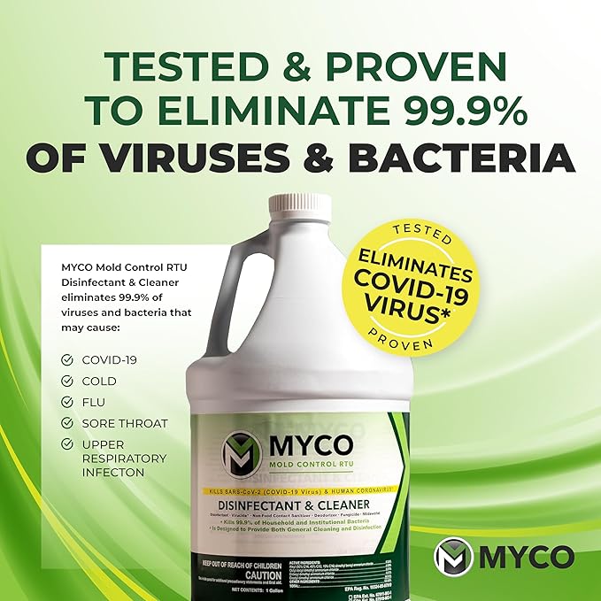 Myco Mold Control RTU – Ready-to-Use EPA-Registered Hospital Grade Disinfectant & Cleaner, Quat Formula for Mold Remediation & Bacteria Control, Commercial & Residential Use, 1 Gallon