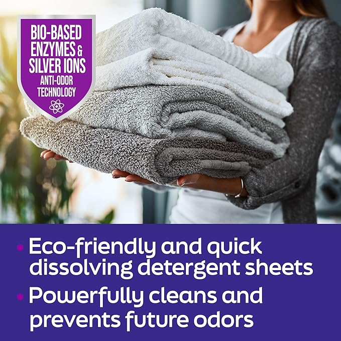 Premium Dissolvable Laundry Detergent Sheets, Silver Ion Odor Elimination Technology, Powerfully Clean & Prevent Odors, Dissolves Fully, 40 Sheets, Fresh Linen