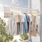 Drying Rack, Wall Mounted Clothes Rack, Aluminum, 220lbs Capacity, Foldable, White