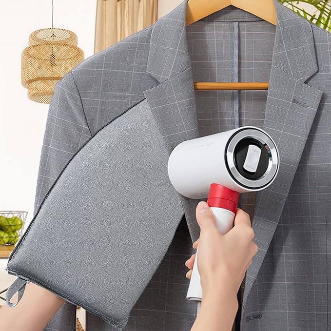 Garment Steamer Ironing Glove Mitt with Finger Loop for Clothes Steaming Mitt Anti Steam Mini Handheld Ironing Pad Board Heat Resistant Steamer Hand Protector with Hanging Loop for Steaming Clothes