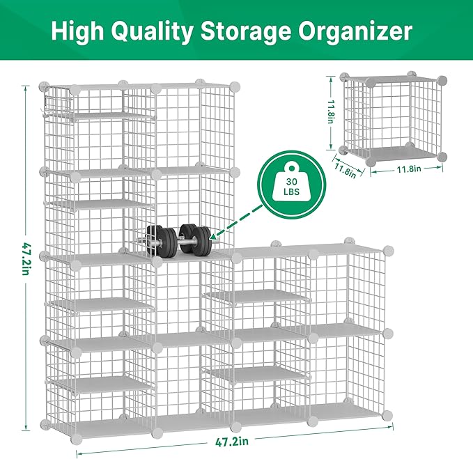 Wire Cube Storage Organizer, 12 Cubes Converted into 14 Cubes, Sturdy Metal Grids Storage Shelf Closet Shelving Units and Storage, Shelves for Bedroom LIvingroom Office