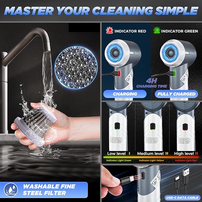 Saker Car Vacuum Cleaner 17000PA Foldable 3 in 1 Mini Handheld Vacuums Portable Cordless with Brushless Motor for Hair,Cars,Bedrooms,Offices Cleaning HL132 Silver