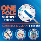 Unger Professional Connect and Clean 18” Grip Swivel Window, Glass Squeegee, and 8’ Pole, 180-Degree Pivoting Handle with Lock, Cleaning Supplies for Streak-Free Results