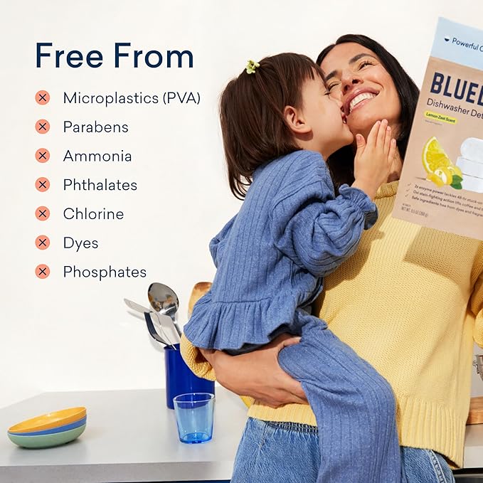 BLUELAND 100% Plastic-Free Dishwasher Detergent Tablets, 120 Count, Lemon Zest Scent, Eco Friendly Dishwashing Pods, Natural, Sustainable