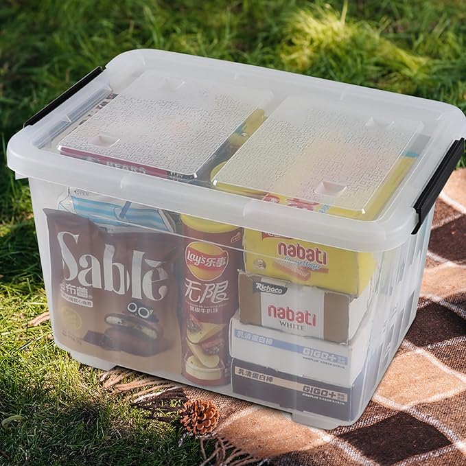 Farmoon 4 Pack 30 Quart Plastic Latching Storage Box Bin with Wheels, Clear