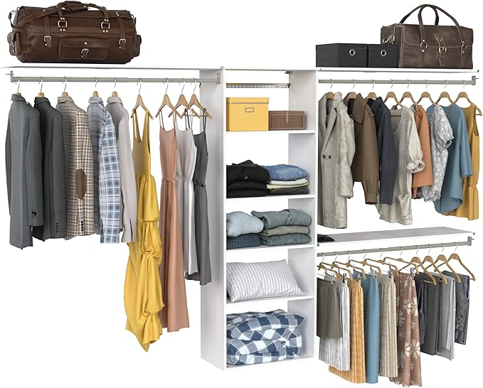 ClosetMaid SuiteSymphony Hanging Closet Kit Includes (1) Tower, (3) Closet Rods, (6) Shelves, and (3) Top Shelves w/Brackets, White