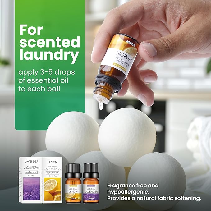 SEREN Wool Dryer Balls with Essential Oils – 100% New Zealand Wool, Plastic-Free & Reusable, Reduces Wrinkles & Static, Gentle on Baby Clothes & Sensitive Skin