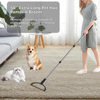 2 in 1 Carpet Rake for Pet Hair Removal,Reusable Pet Hair Removal Broom - 56” Adjustable Long Handle Cat Dog Hair Remover Carpet Scraper for Rugs, Mats, Couch, Bed