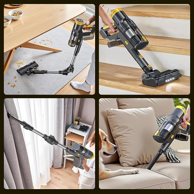 Cordless Vacuum Cleaner Compatible with DeWALT 20v Battery, 6 in 1 Stick Self-Standing Vacuum Cleaners 350W 40Kpa 3 Suction,180° Foldable Rod Lightweight Handheld Vacuum Hardwood Floor Pet(No Battery