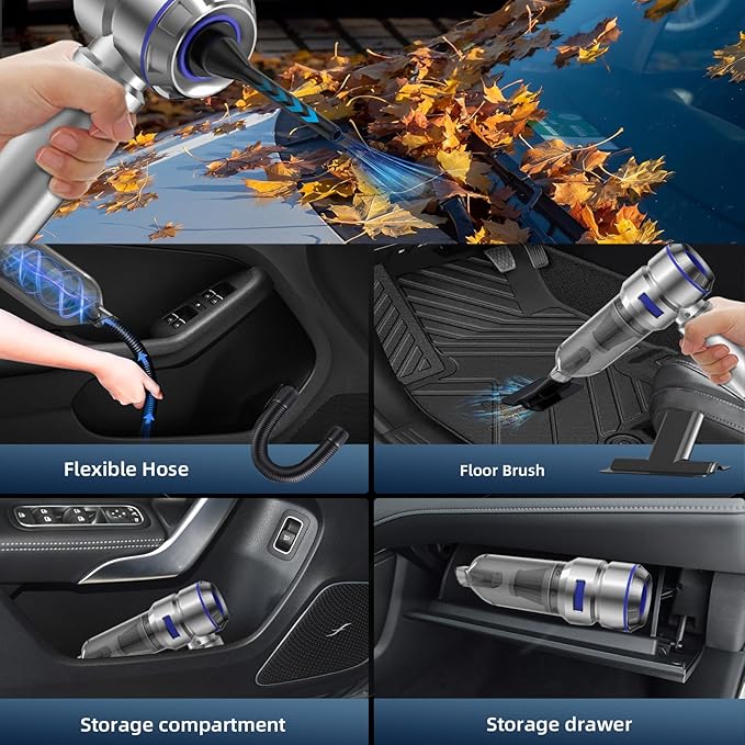 Portable Car Vacuum - 22000PA Cars Vacuum Cleaner High Power 4 in 1 Compressed Air Duster & Air Blower & Pump Hand Held Vacuums Cordless with Brushless Motor for Car Home Office Blue