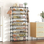 LANTEFUL 10 Tiers Shoe Rack 50 Pairs Large Capacity Tall Shoe Organizer Sturdy Shoe Storage with Two Hooks Space Saving Metal Wide Shoe Rack for Closet, Entryway, Bedroom, Black
