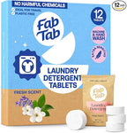 Fab Tab Laundry Detergent Tablets, Plant-Based Formula, Removes Tough Stains, Plastic-Free Alternative to Pods, All Washing Machines (12 Count, Floral)