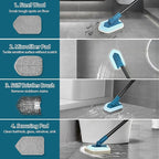 JEHONN Tub Tile Shower Scrubber Brush with Telescopic 51 inches Long Handle, 4 Different Cleaning Heads for Bathroom Bathtub Sink Floor Wall Baseboard (Blue)