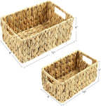 HOONEX Water Hyacinth Storage Baskets, Wicker Baskets for Storage, Hand Woven Baskets with Carry Handles, Set of 2, Natural