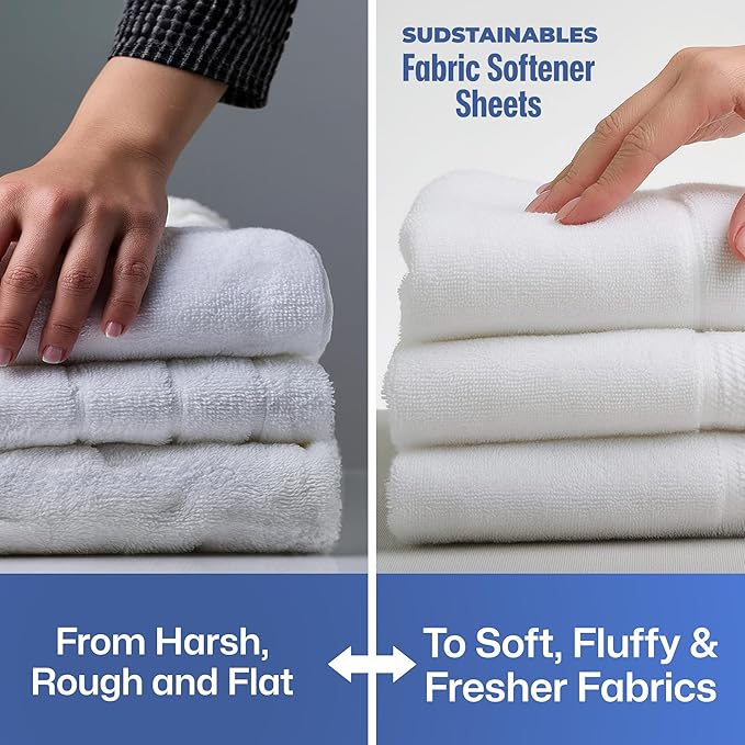 Sudstainables Fabric Softener Sheets for Washer – Eco-Friendly Laundry Softener Sheets for Washing Machines, Scented (200 loads)
