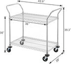 Finnhomy 2-Tier Commercial Grade Rolling Cart, Heavy Duty Utility Cart, Carts with Wheels and Handles, Kitchen Cart on Wheels, Metal Serving Cart with 500 lbs Capacity, Shelf Size 20" D x 36" W, NSF