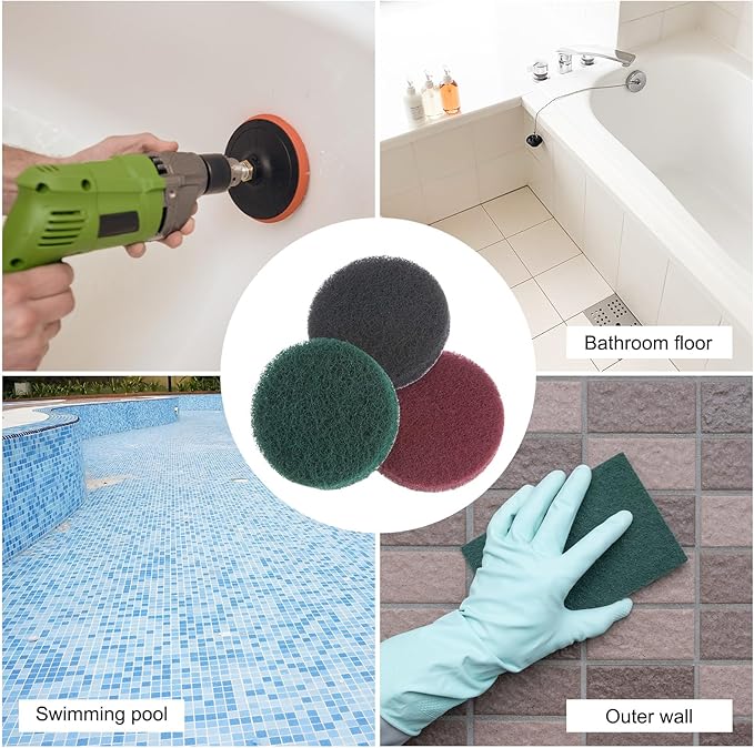 HARFINGTON 6pcs Drill Power Brush 3 inch Tile Scrubber Scouring Pads 320-400 Grit for Bathroom Kitchen Household Cleaning