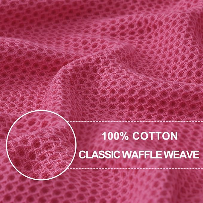 Homaxy 100% Cotton Waffle Weave Kitchen Dish Cloths, Ultra Soft Absorbent Quick Drying Dish Towels, 12 x 12 Inches, 8-Pack, Hot Pink