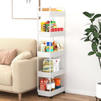 5-Tier Storage Cart，Shelf Organizer Mobile Shelving ，Utility Rolling Cart，Multifunction Movable Storage Organizer with Lockable Wheels,White