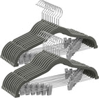 SONGMICS 20-Pack Pants Hangers, 16.7-Inch Long Velvet Hangers with Adjustable Clips, Heavy-Duty, Non-Slip Skirt Hangers, Space-Saving for Pants, Skirts, Coats, Dresses, Gray UCRF012G20