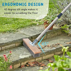Stainless Steel Wire Scrub Brush with Long Handle for Deck, Concrete, Patio Floor Cleaning, 59'' Heavy Duty Stiff Metal Bristle Scrubber Broom for Outdoor Moss Removal