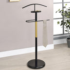 Kings Brand Furniture Luca Valet Stand – Metal Freestanding Suit Rack and Clothes Organizer with Clothing Bar, Trouser/Tie Holder & Accessory Tray, Modern Design for Bedroom, Closet (Black/Gold)