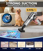 WADEO Car Vacuum Portable Cordless 18000PA, 4-in-1 Handheld Vacuum Cleaner and Air Duster with LED Display & Multi-Nozzles, Mini Hand Held Vacuum Rechargeable for Home, Car, Office, Pet Hair