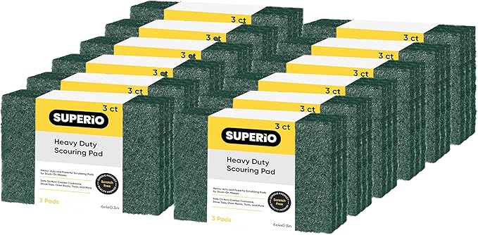 Scouring Pad Non-Scratching Scrubber Non-Scratch Cleaning Scrub Pads Heavy Duty Scouring Pad Reusable Kitchen Scrubbing Pad Pack of 36 Green, by Superio