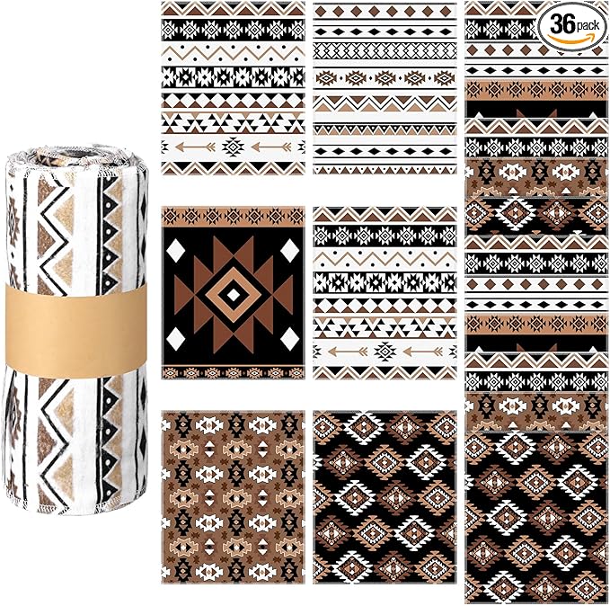 36 Count Reusable Cleaning Cloths Washable Cotton Kitchen Towels (Western Aztec,Brown)