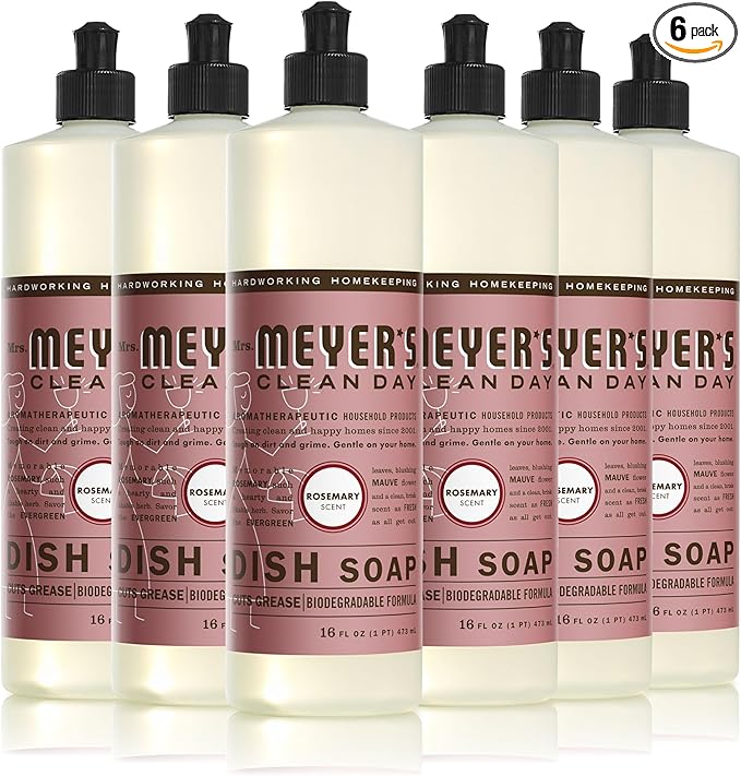 MRS. MEYER'S CLEAN DAY Liquid Dish Soap, Rosemary Scent, 16 ounce (Pack of 6)