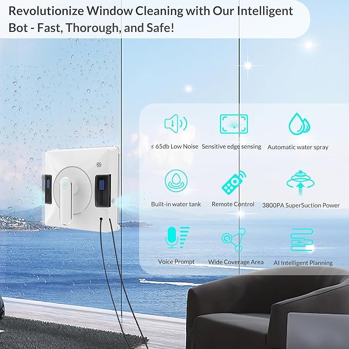 Smart Window Cleaning Robot With Dual Water Spray,3800pa Suction, Multiple Anti - Fall Protection,AI Path Planning,App & Remote Control,Ideal Window Washer Robot For High-Rise Windows And Glass Doors