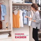 Neaties Plastic Hangers 100 Pack – Made in the USA – 6lb Capacity Standard Clothes Hangers with Strap Hooks for Dresses, Lingerie, Shirts, Pants, and Jackets – White & Blue