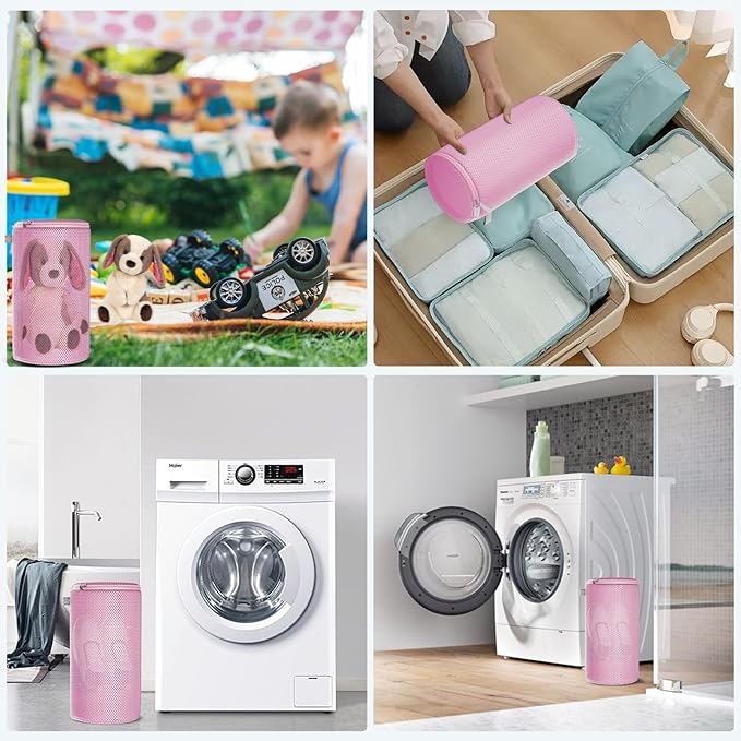 Kimmama Shoe Washing Machine Bag,Laundry Shoes Bags,Sneaker Wash Protector Sack,Sandwish Mesh,Pink,8x15"