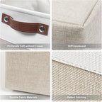 Collapsible Fabric Storage Cubes 11x11 Cube Storage Bins, 4 Pack Closet Baskets Box with Handles for Organizing, Shelf, Toys, Clothes, Home, Office, Nursery (Beige&White)