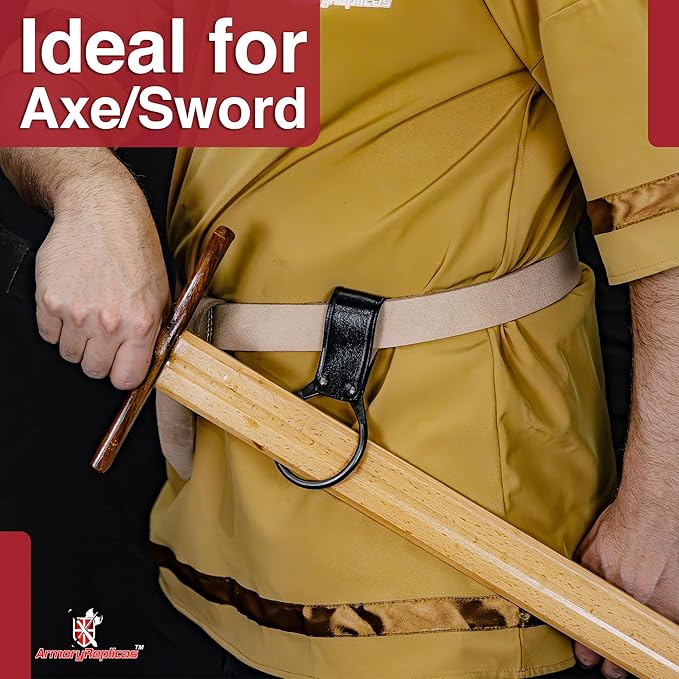 Armory Replicas - Ring Leather Universal O-Ring Medieval Style Axe Holder Belt Frog - Hand Crafted Genuine Leather Costume Weapon Holster Holder