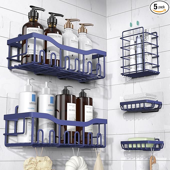 5-Pack Rustproof Stainless Steel Shower Caddy – No Drill Adhesive Bathroom Organizer with Large Capacity, Spacious Shower Shelves for Inside Shower, Kitchen & Home Decor Storage-XL Size