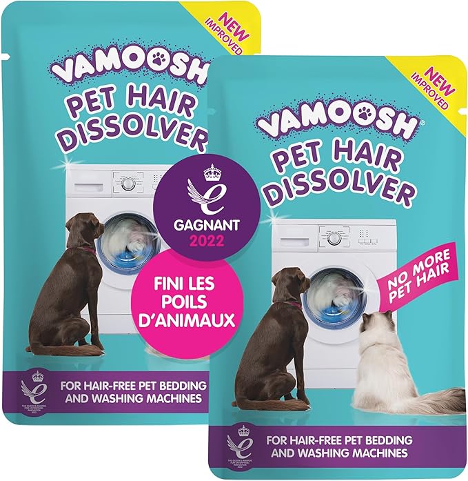 Vamoosh Pet Hair Dissolver- Pet Hair Remover for Washing Machines, 6x100g (2 Boxes), Removes Odor Dissolves Dog, Cat, Animal Fur, Cleans Pet Bedding in Washing Machine, Easy to Use, Up to 6 Washes