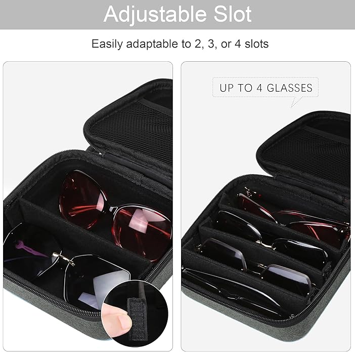 Bukere Travel Sunglasses Organizer Case Adjustable Slot For Multiple Eyeglasses Hard-shell Portable Storage Box for Men Women