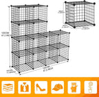 HUBSON Wire Cube Storage Organizer, Book/Toy/Craft/Potted Plants and petCloset Organizers and Storage Shelves, 12-Cube Freely Combinable Metal Grids Storage Shelf,Black Iron