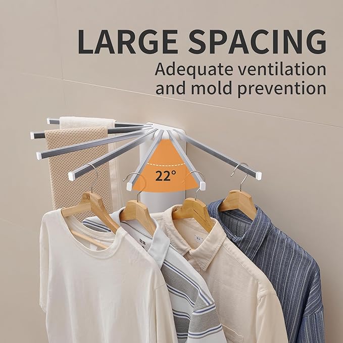 LEQ Wall Mounted Clothes Drying Rack, Garment Rack Foldable Space Saving Laundry Drying Rack with 7 Hanging Rods,Drying Rack Clothing for Laundry Balcony Bedroom Household Aluminium