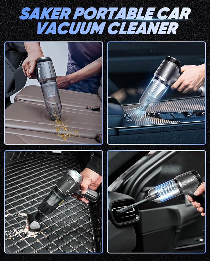 Saker Car Vacuum Portable Cordless 3 in 1 Handheld Car Vacuum 15000PA High Power with Brushless Motor and TypeC for Cars,Office,Home Cleaning HL107B