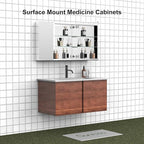 Sunrosa Aluminum Bathroom Medicine Cabinet with Mirror Door, 48" x 27.5", 3-Door Wall-Mounted & Recessed Bathroom Medicine Cabinet Organizer