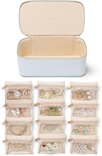 Vlando Jewelry Travel Case,Travel Jewelry Organizer with Clear Velvet Jewelry Bags 12Pcs Zipper Pouch for Women Girls-Baby Blue