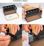 Utensil Caddy Metal Mesh Silverware Cutlery Organizer Basket with Bamboo Handle, Multi-Purpose Steel Wire Caddy 6 Compartment Flatware Basket for Kitchen, Countertop, Picnic, Restaurant, Black