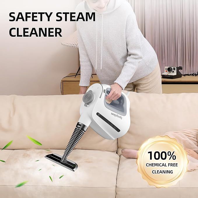 Spurgehom Handheld Multi-Surface Steam Cleaner with 11-Pc Accessories & Safety Lock – Dirty-Free, 550ML Large Capacity Steamer for Floors, Upholstery, Cars, and Home Use