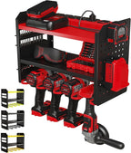 Power Tool Organizer Wall Mount - 3-Tier Heavy-Duty Metal Hand Tool Storage Rack, Utility Racks, Drill Holder, PegBoard Side, & More - Garage Storage Cordless Tool Organizer (Red)