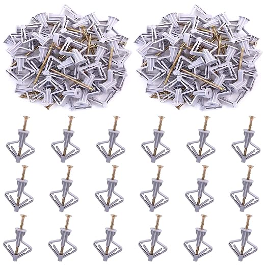 Swpeet 60Pcs Grey Drywall Anchor with Screw Kit - Nylon Plastic Drywall and Hollow-Wall Anchor Kit, Wall Anchor Hooks, and Hollow-Door Toggle Anchor for for Hanging Heavy Items on Drywall